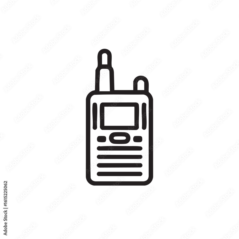 Poster a simple line drawing of a two-way radio.