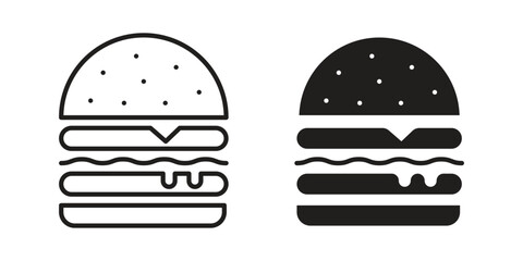 Cheese burger icon vector in simple flat design, outline.