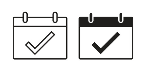 Check in calendar icon vector in simple flat design, outline.