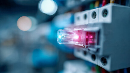 Close-up of an illuminated circuit breaker switch, symbolizing emergency power control or electricity outage