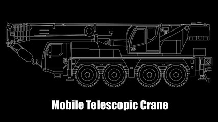 heavy lifting equipment mounted on a wheeled vehicle, equipped with a telescopic boom that can be extended and retracted hydraulically. © Absinvec