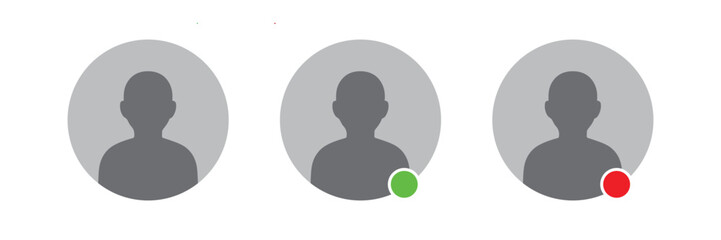 User Profile Status Icons – Gray Avatars with Online and Offline Indicators in Circle Badges