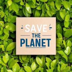 A message of environmentalism on a card surrounded by foliage