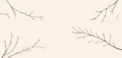 Subtle, delicate line art of leaves and branches on a muted background,  illustration,  wall art