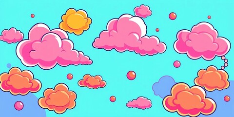 Obraz premium Vibrant cartoon bubble cloud background in pop art style, vector illustration, pop art, pastel