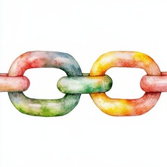 Colorful Interconnected Chain Links Watercolor Illustration