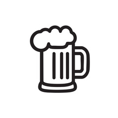  A simple line drawing of a stein of foamy beer.