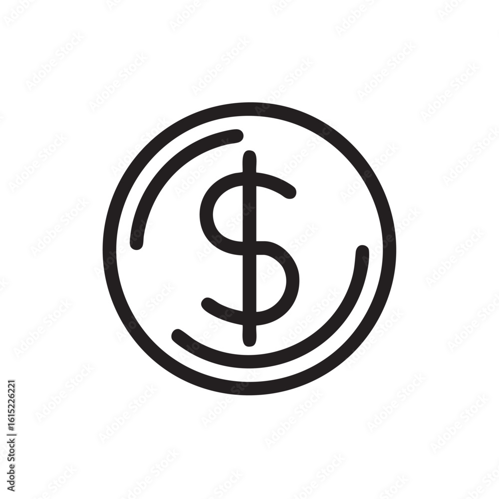 Poster a simple line drawing of a coin with a dollar sign on it.