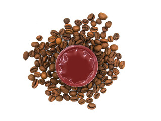 Coffee capsule with roasted beans isolated on white background