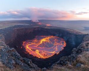 Naklejka premium Volcanic crater with glowing lava