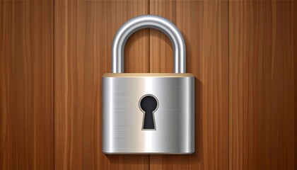 A metallic padlock on a wooden surface