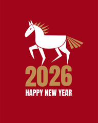 Minimalist symbol of 2026 Chinese New Year celebration. Year of the horse. Stylized horse vector illustration
