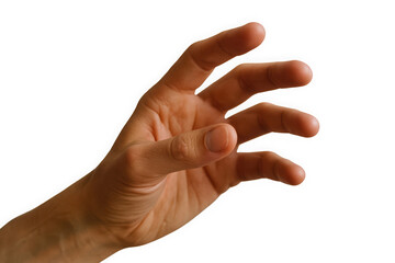 A detailed view of a human hand reaching out, showcasing a light skin tone with elegant fingers.