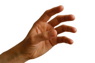 A detailed view of a human hand reaching out, showcasing a light skin tone with elegant fingers.