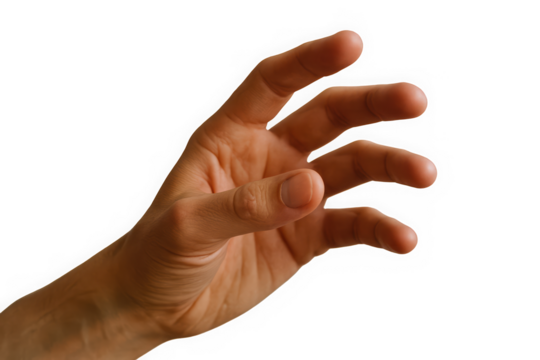 A detailed view of a human hand reaching out, showcasing a light skin tone with elegant fingers.