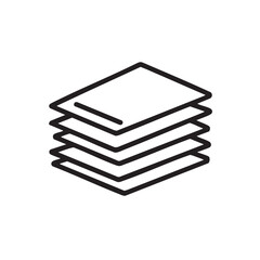 A black and white line drawing of a stack of papers.