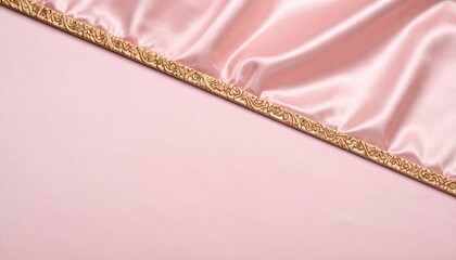 Close Up Of Smooth Pink Velvet Fabric With Rose Gold Embossed Border And Subtle Lighting