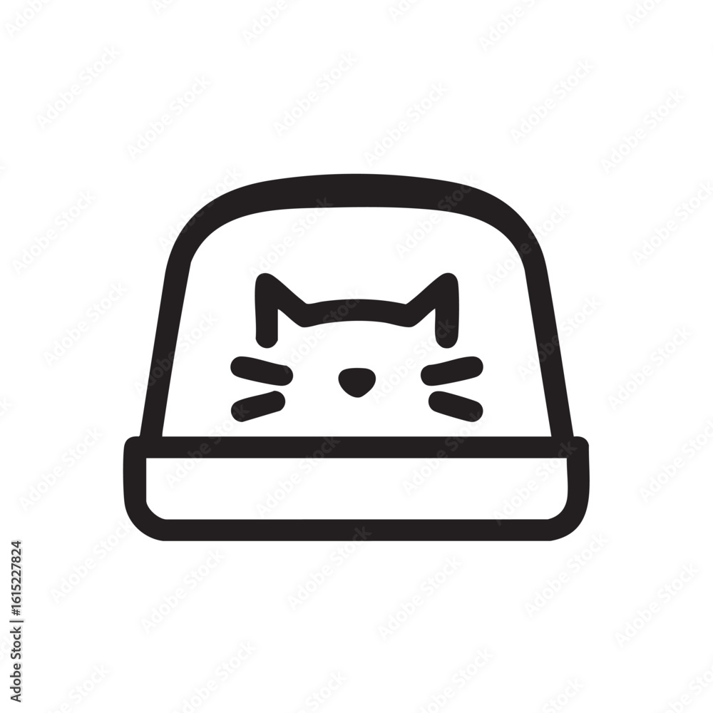 Poster a black and white line drawing of a closed container with a cat face.