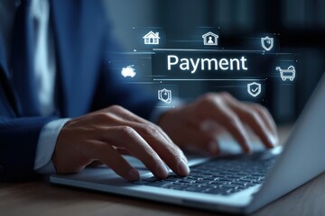 Digital payment processing with online transaction icons