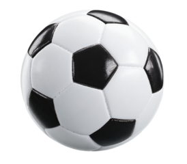 Close-up of a soccer ball, white with black panels