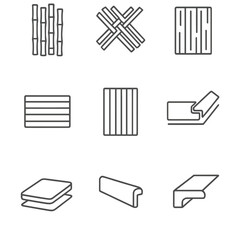 Bamboo Flooring Icons. Line style icons of Bamboo Flooring Details: bamboo strand, bamboo glow strand, carbonized strand,