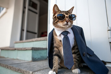 Cool Cat in Sunglasses and Suit – Stylish Generative AI Character Portrait.
