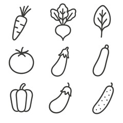Organic Vegetable Icons. Outline style icons of Organic Vegetable Selection: carrot silhouette, beet silhouette, broccoli