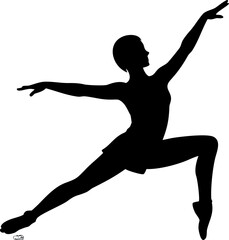 Black vector silhouette of a woman dancing, jumping, and running, capturing the athletic grace of a ballerina and fitness enthusiast in action