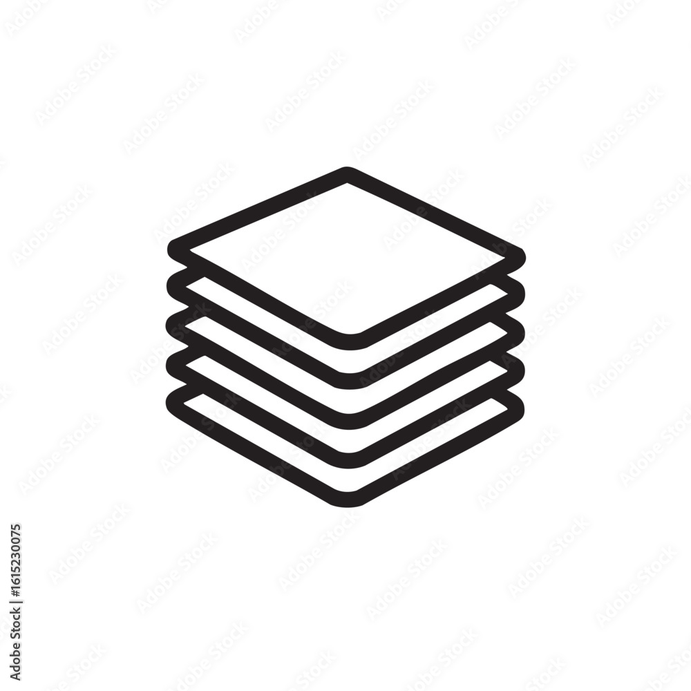 Poster a line drawing of a layered stack of papers.