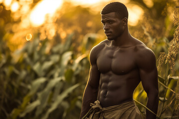Attractive shirtless African male farmer

