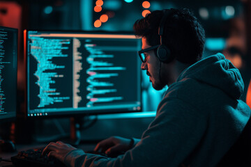 Indian programmer working at night 