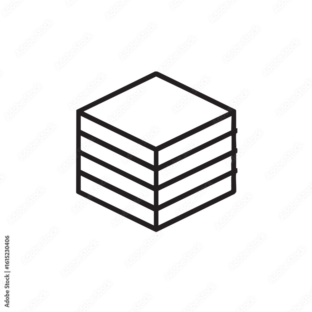 Poster a line drawing of a layered isometric cube shape.