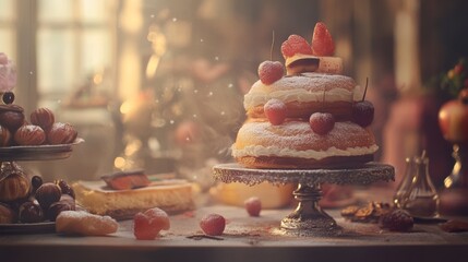 Wedding cake with strawberries and cream in romantic setting elegant luxury dessert celebration sweet party
