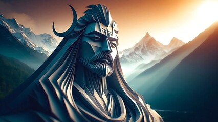 Futuristic Lord Shiva Sculpture in Himalayas at Sunrise – Spiritual Concept Art