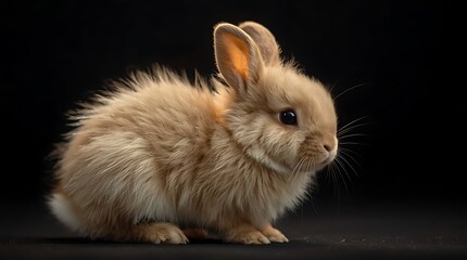 Obraz premium Adorable fluffy baby bunny rabbit sitting on a dark background