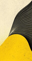 Abstract art piece. Swirling black ribbed texture divides the image, separating a light cream background above from a mottled golden yellow area below. Lines follow the form, creating depth