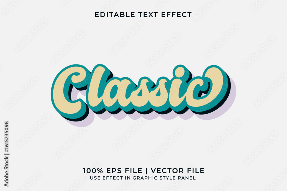 Poster 3d editable vector text effect in retro or vintage style