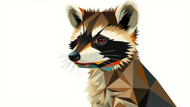 Polygonale Tierillustration eines Waschb&auml;ren mit geometrischen Formen. Kubismus trifft Tierkunst &ndash; perfekt f&uuml;r Deko, Mode oder Printdesigns. 