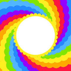 Spiral rainbow swirl background, optical illusion of movement, vector illustration opt art style, colorful abstract geometric, multicolored psychedelic background, round frame