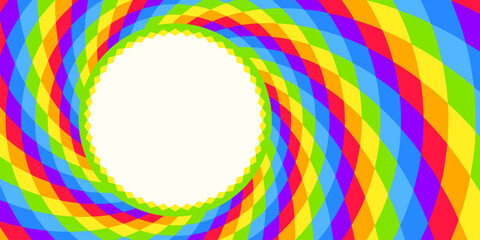 Spiral rainbow swirl background, optical illusion of movement, vector illustration opt art style, colorful abstract geometric, multicolored psychedelic background