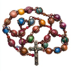 Colorful Stone Rosary Beads with Copper Wire and Crucifix