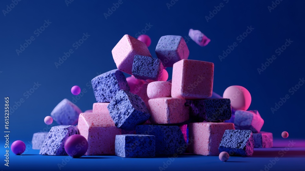 Poster colorful cubes in 3d pile composition abstract background geometry fun pastel minimal structure mode