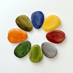 Colorful Stones Arranged in a Circle on White Background