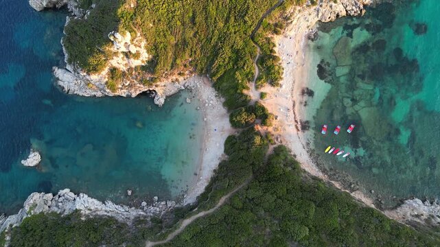 Aerial view of Porto Timoni, Afionas region, Corfu