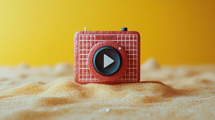 Play button camera on sand