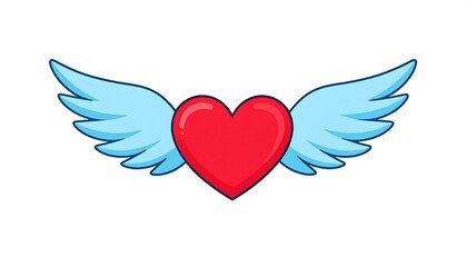 Flying Heart with Wings Isolated on White Background Represents Love and Freedom