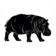 Majestic hippopotamus silhouette illustration isolated on white background