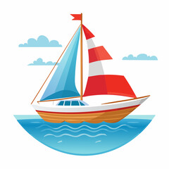 Colorful Cartoon Sailing Yacht on Calm Water