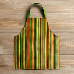 Colorful Striped Kitchen Apron on Wooden Background