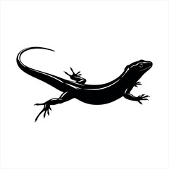 Detailed silhouette of a lizard in a dynamic pose isolated on white background